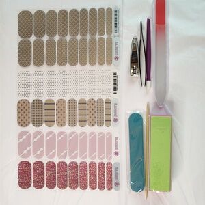Jamberry Bundle 4 Half and 1 Full Sheet Nail Wraps with 7 Pc Manicure Tool Set